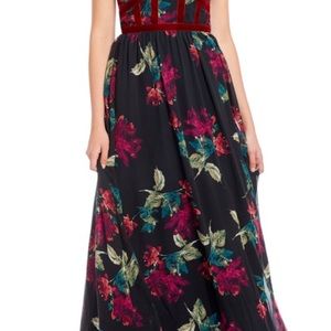 Gianni Bini Velvet Trim Floral Maxi Dress
